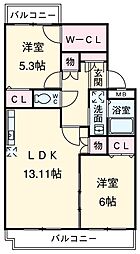 水野マンション 2階2LDKの間取り