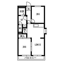 名古屋市営鶴舞線 赤池駅 徒歩20分の賃貸マンション 3階2LDKの間取り