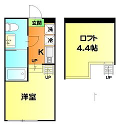 東京メトロ千代田線 綾瀬駅 徒歩10分の賃貸アパート 2階1Kの間取り