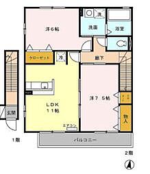 シャトル 2階2LDKの間取り
