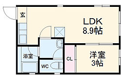 Avance豊国 2階1LDKの間取り