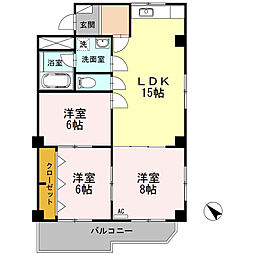 名古屋市営鶴舞線 塩釜口駅 徒歩19分の賃貸マンション 4階3LDKの間取り