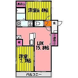 都営新宿線 篠崎駅 徒歩14分の賃貸アパート 1階2LDKの間取り