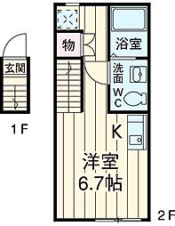 京成金町線 柴又駅 徒歩4分の賃貸アパート 2階ワンルームの間取り