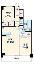 JR鹿児島本線 箱崎駅 徒歩17分の賃貸マンション 5階2LDKの間取り