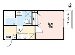 パディアン綾瀬 1階1Kの間取り
