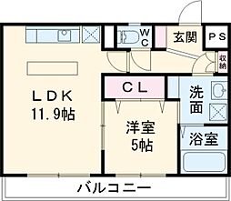 パブリックガーデンII 2階1LDKの間取り