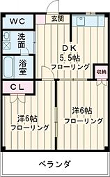 エミ・コーポラス 2階2DKの間取り