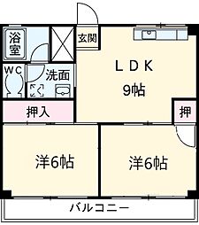 サンハイツ白羽根町 3階2DKの間取り