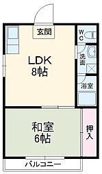 コーポ松城 2階1LDKの間取り
