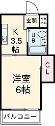 ヴィレッジ東和 1階1Kの間取り