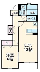 リーブル梅ヶ屋 1階1LDKの間取り