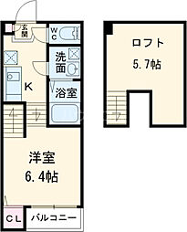 プライム下坂 1階1Kの間取り