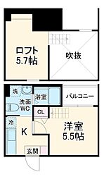 リヴェール鶴里 2階1Kの間取り