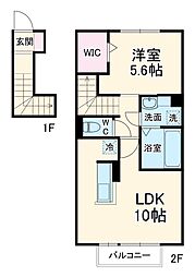 名鉄常滑線 尾張横須賀駅 徒歩5分の賃貸アパート 2階1LDKの間取り