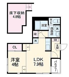 ハーモニーテラス寺崎町 1階1LDKの間取り