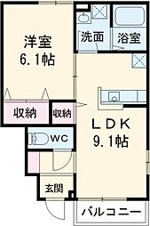 東京メトロ千代田線 北綾瀬駅 徒歩25分の賃貸アパート 1階1LDKの間取り