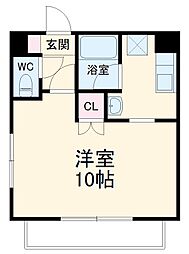 名鉄瀬戸線 森下駅 徒歩4分の賃貸マンション 2階1Kの間取り