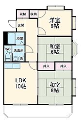 名鉄瀬戸線 森下駅 徒歩5分の賃貸マンション 3階3LDKの間取り