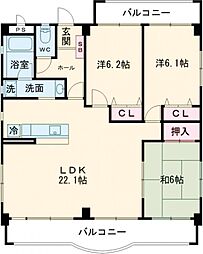 リエート天久 3階3LDKの間取り
