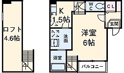 リヴェール森下 2階1Kの間取り