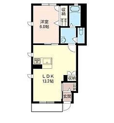 ボヌールシュシュI 1階1LDKの間取り