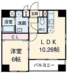 名鉄瀬戸線 森下駅 徒歩3分の賃貸マンション 10階1LDKの間取り