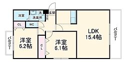 名古屋市営名城線 熱田神宮伝馬町駅 徒歩14分の賃貸マンション 2階2LDKの間取り