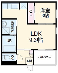 名古屋市営名城線 黒川駅 徒歩9分の賃貸アパート 1階1LDKの間取り
