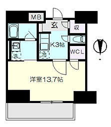 名古屋市営名城線 久屋大通駅 徒歩2分の賃貸マンション 9階1Kの間取り