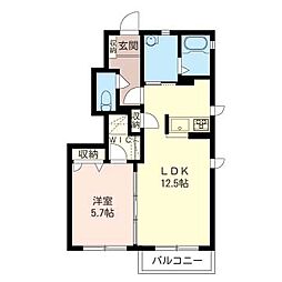 プルメリア 1階1LDKの間取り