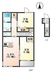 Ｒｉｔｚ　Ｓｏｌｉｕｓ　Ｓｏｕｔｈｗｉｎｇ 2階2LDKの間取り