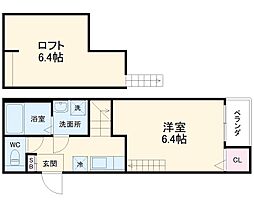JR中央本線 新守山駅 徒歩7分の賃貸アパート 2階1Kの間取り