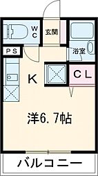 東京メトロ丸ノ内線 中野新橋駅 徒歩9分の賃貸マンション 2階ワンルームの間取り