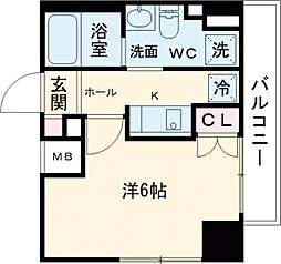 プラウドフラット富士見台 6階1Kの間取り
