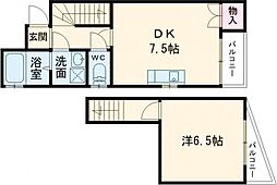 アルカス二条 2階1Kの間取り
