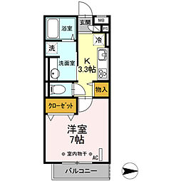 グローリー湘南2 1Kの間取図画像