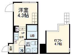 東武伊勢崎線 小菅駅 徒歩7分の賃貸アパート 2階ワンルームの間取り