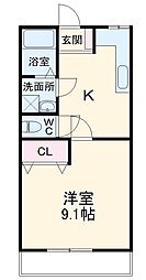 コモドカーサ下小出 2階1DKの間取り