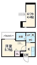 名鉄犬山線 中小田井駅 徒歩5分の賃貸アパート 2階1Kの間取り