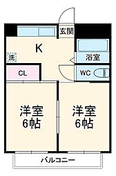 JR東海道本線 尾頭橋駅 徒歩8分の賃貸マンション 4階2DKの間取り
