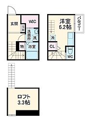 名古屋市営名城線 東別院駅 徒歩11分の賃貸テラスハウス 2階1Kの間取り