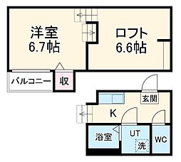 名古屋市営名港線 六番町駅 徒歩4分の賃貸アパート 1階1Kの間取り