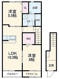 Ｆｅｌｉｃｅ　Ａ 2階2LDKの間取り