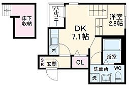 ハーモニーテラス木之免町 1階1DKの間取り