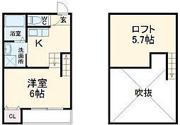 ブランドール 1階1Kの間取り