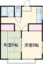 サニーコート（藤岡町） 2階2DKの間取り