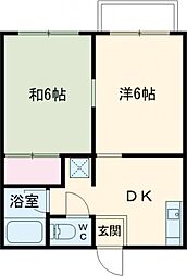 ネモトハイツII 2階2DKの間取り