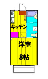 Ｋ＆Ａハイツ　Ａ 2階1Kの間取り