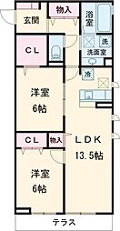 京王線 多磨霊園駅 徒歩5分の賃貸アパート 1階2LDKの間取り
